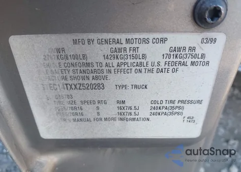 1999 GMC Sierra 1500 Sle from USA, damaged, VIN 1GTEC14TXXZ520283